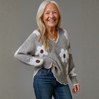 THEA | ELEGANT V-NECK FLORAL SWEATER