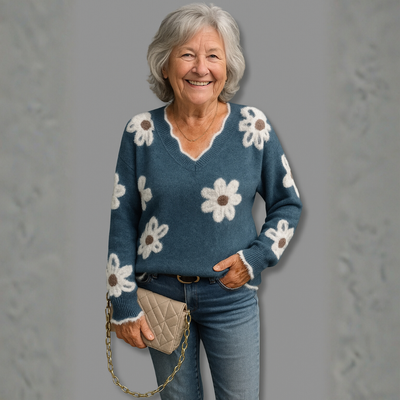 THEA | ELEGANT V-NECK FLORAL SWEATER