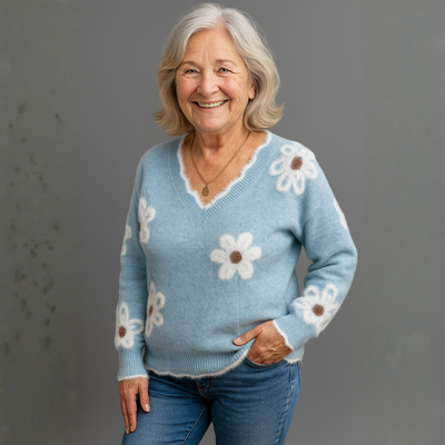 THEA | ELEGANT V-NECK FLORAL SWEATER