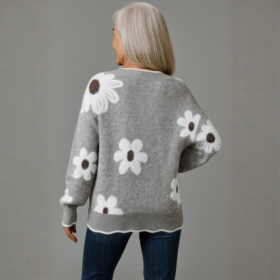 THEA | ELEGANT V-NECK FLORAL SWEATER