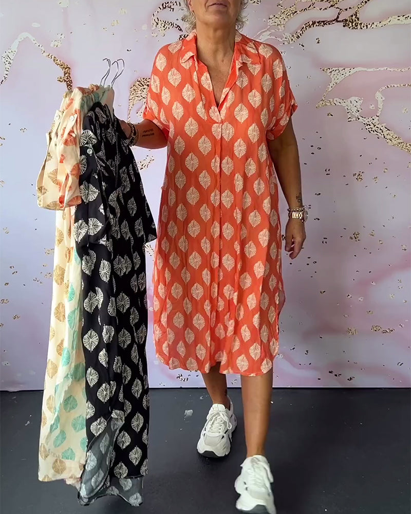 Liora™ | Losse Lente Jurk met Reverskraag en Korte Mouwen