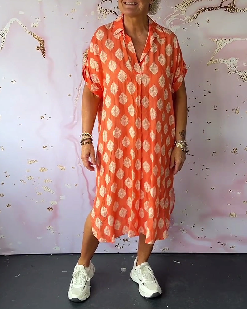 Liora™ | Losse Lente Jurk met Reverskraag en Korte Mouwen