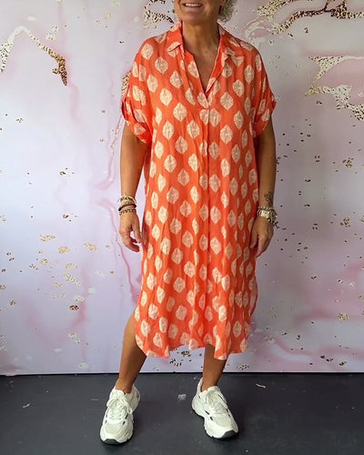 Liora™ | Losse Lente Jurk met Reverskraag en Korte Mouwen