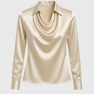 Sylvie | Blouse met luxe glans en plooihals