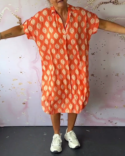 Liora™ | Losse Lente Jurk met Reverskraag en Korte Mouwen